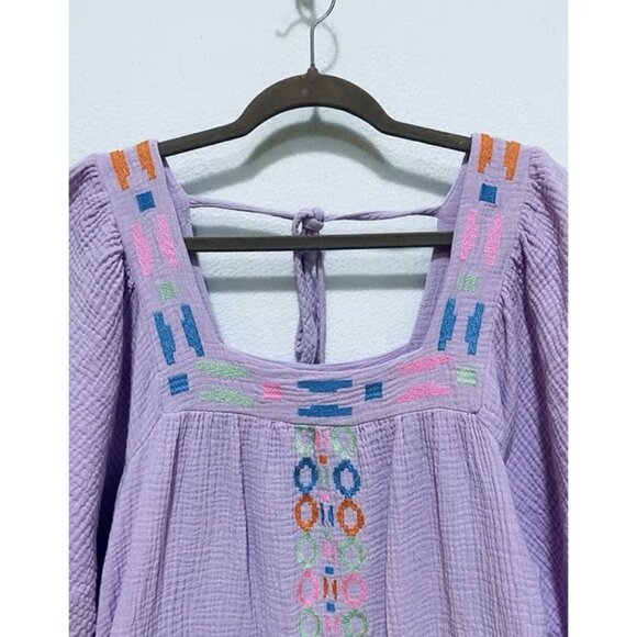 Davi and Dani Dress Womens Medium Lavender Embroidered Gauzy Beachy Boho - Picture 2 of 7